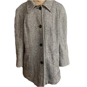 VTG Herman Kay Wool Blend B And W Herringbone Buttoned Pea‎ Coat Jacket 16W